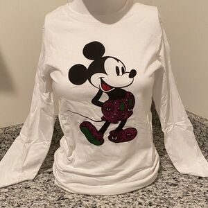 Bella Canvas White Long Sleeve Tee with Mickey Mouse Graphic